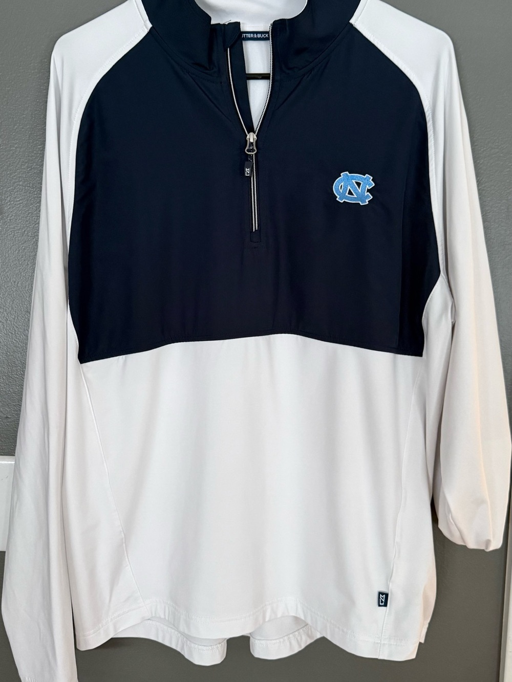 Cutter & Buck Navy and White Half-Zip Pullover with UNC Logo